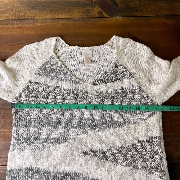 Chico's Asymmetrical Fringe Cream Grey Sweater Beachy Lightweight Women's 0 US S - Picture 6 of 8